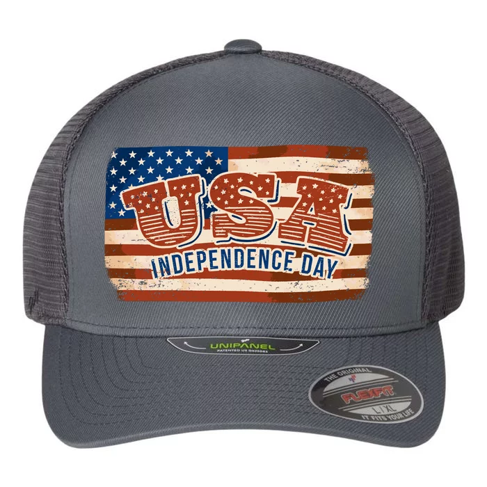 USA Independence Day Vintage Flag Flexfit Unipanel Trucker Cap