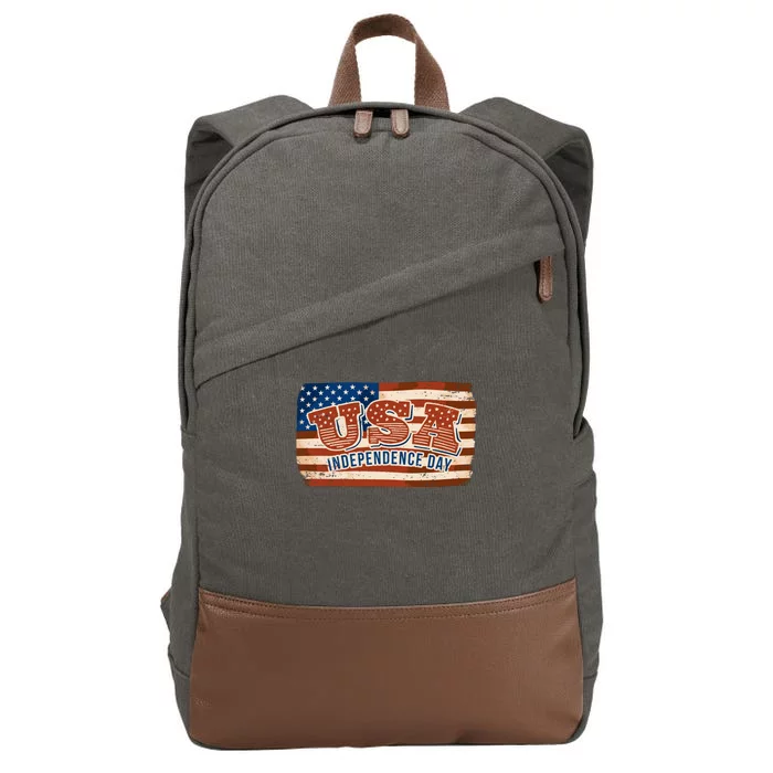 USA Independence Day Vintage Flag Cotton Canvas Backpack