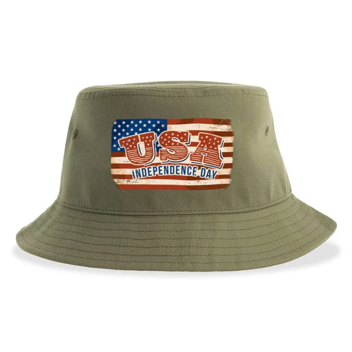 USA Independence Day Vintage Flag Sustainable Bucket Hat