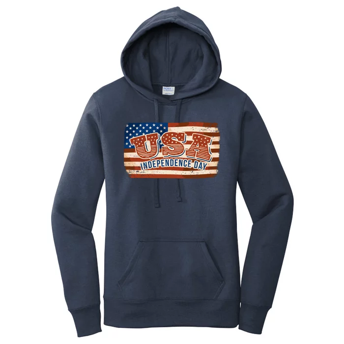 USA Independence Day Vintage Flag Women's Pullover Hoodie