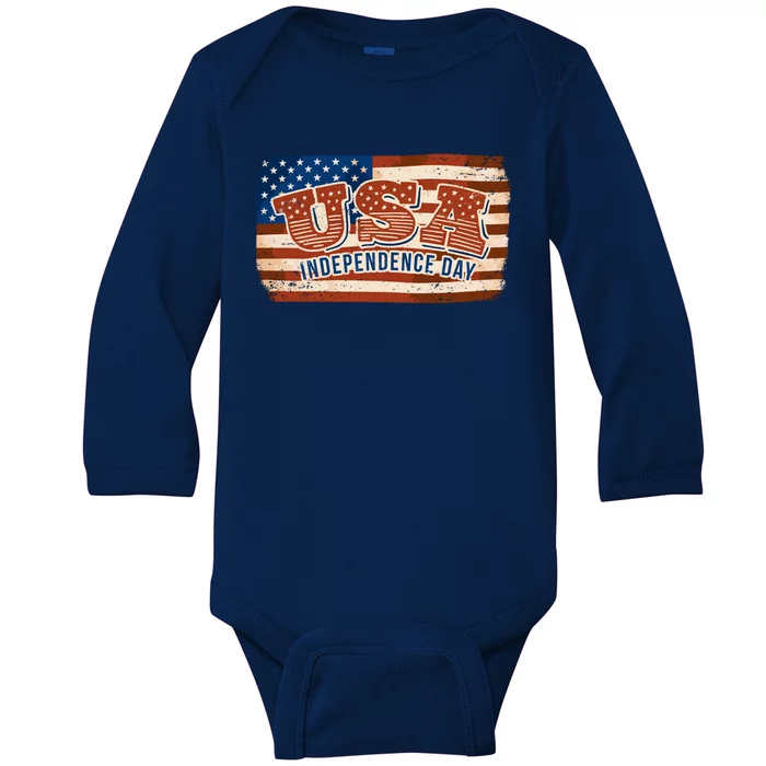 USA Independence Day Vintage Flag Baby Long Sleeve Bodysuit