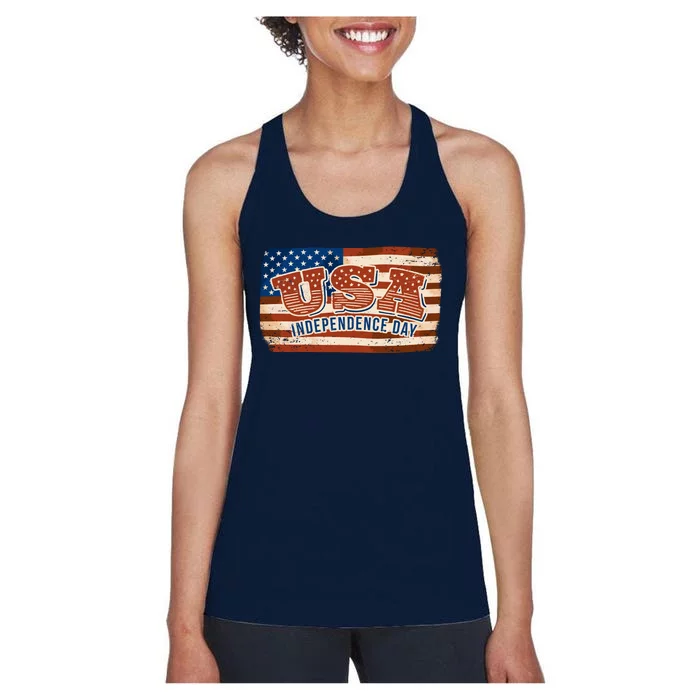 USA Independence Day Vintage Flag Women's Racerback Tank