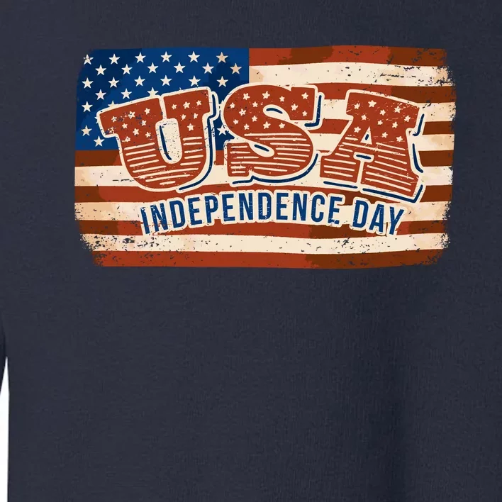 USA Independence Day Vintage Flag Toddler Sweatshirt