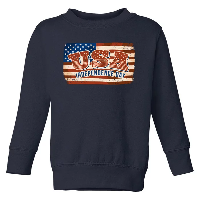 USA Independence Day Vintage Flag Toddler Sweatshirt