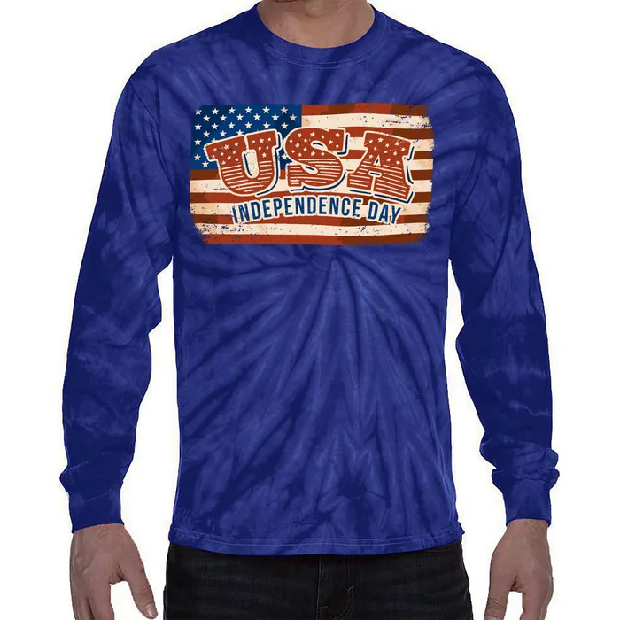 USA Independence Day Vintage Flag Tie-Dye Long Sleeve Shirt