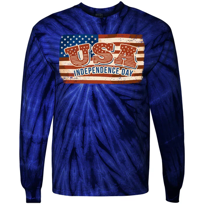 USA Independence Day Vintage Flag Tie-Dye Long Sleeve Shirt