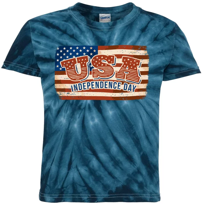 USA Independence Day Vintage Flag Kids Tie-Dye T-Shirt