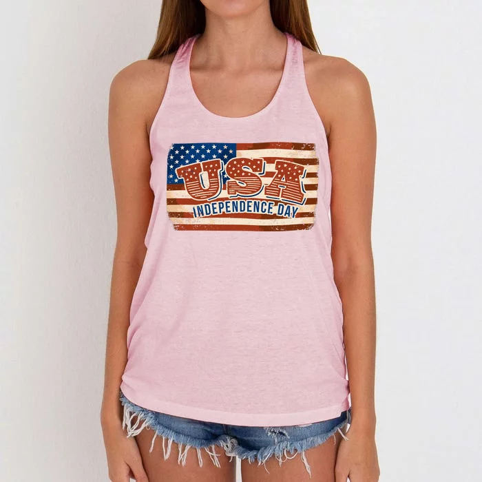 USA Independence Day Vintage Flag Women's Knotted Racerback Tank