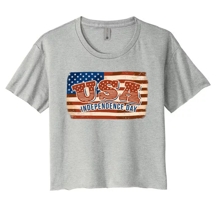 USA Independence Day Vintage Flag Women's Crop Top Tee