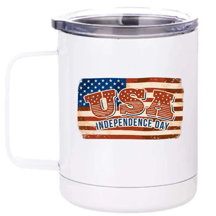 USA Independence Day Vintage Flag Front & Back 12oz Stainless Steel Tumbler Cup