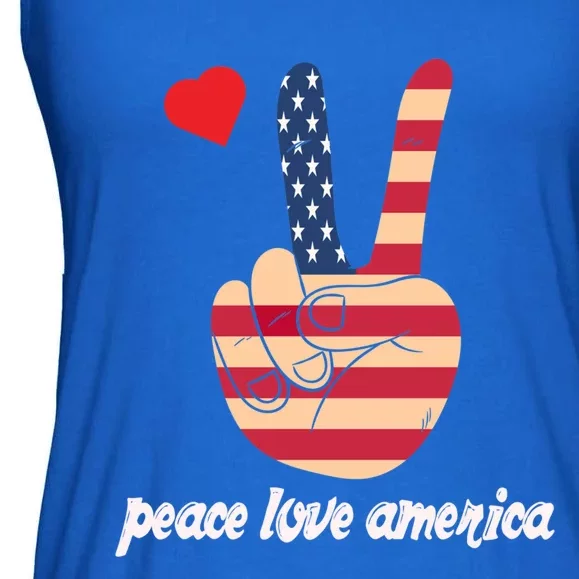 Usa Independence Day Peace Love America Happy 4th Of July Gift Ladies Essential Flowy Tank