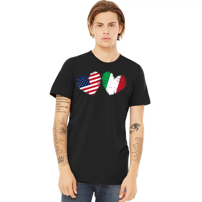 USA Italy Flag Heart Valentines Day Italian American Premium T-Shirt