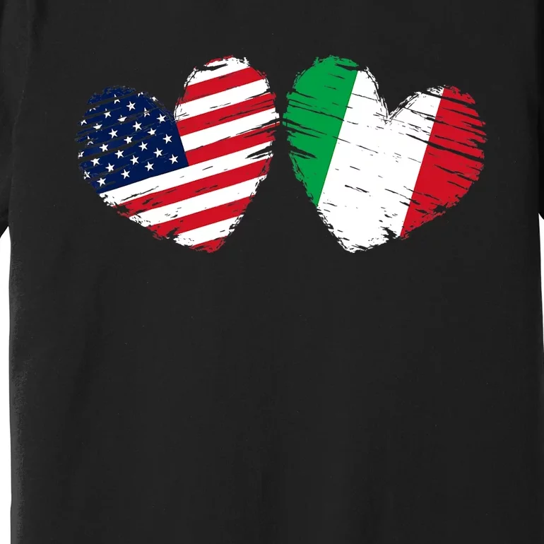 USA Italy Flag Heart Valentines Day Italian American Premium T-Shirt