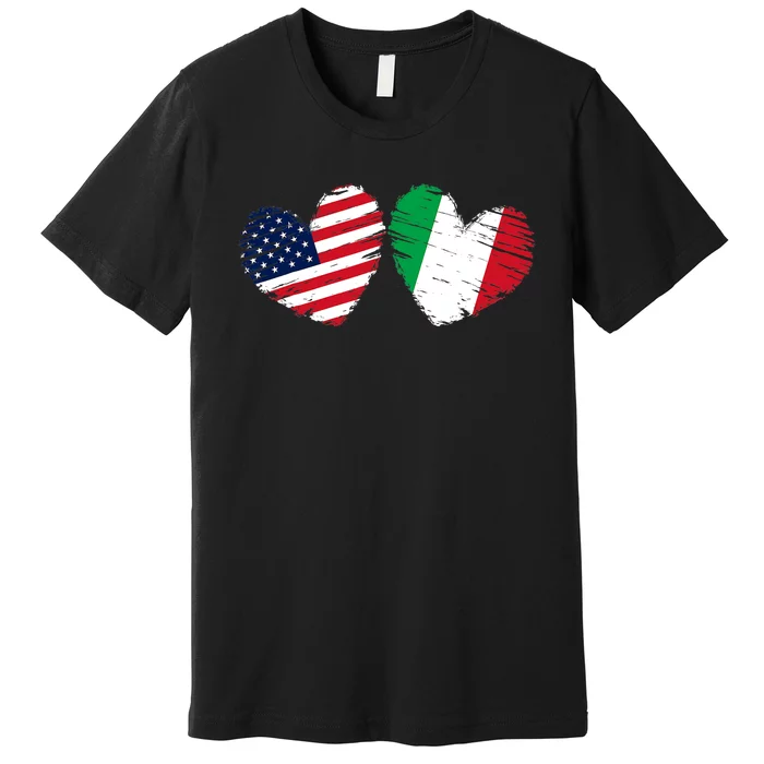 USA Italy Flag Heart Valentines Day Italian American Premium T-Shirt