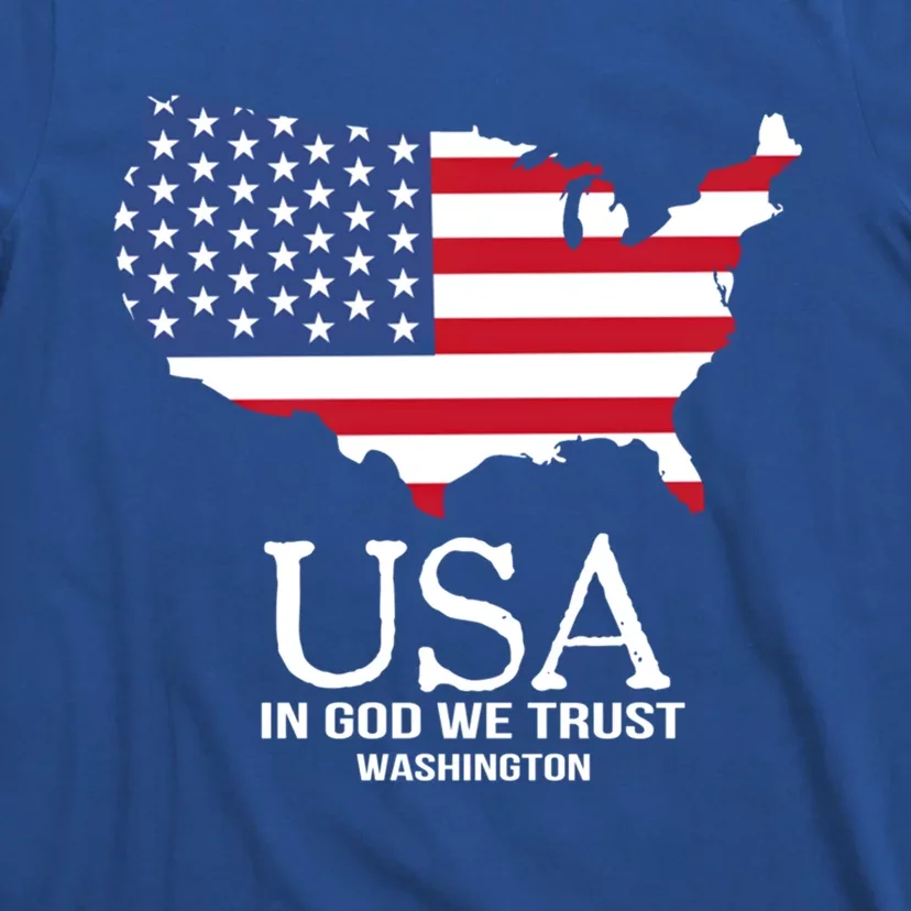 Usa In God We Trust Washington Map Flag Patriotic American Cool Gift T-Shirt