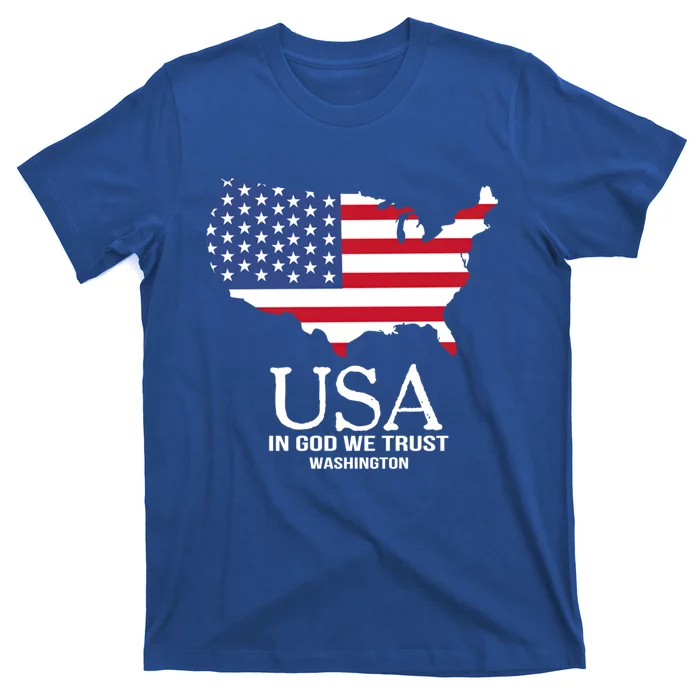 Usa In God We Trust Washington Map Flag Patriotic American Cool Gift T-Shirt