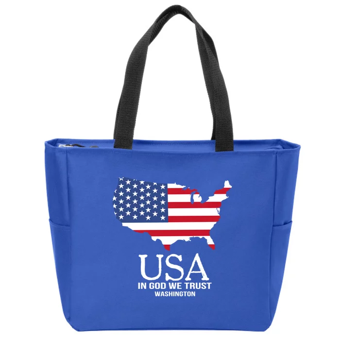 Usa In God We Trust Washington Map Flag Patriotic American Cool Gift Zip Tote Bag