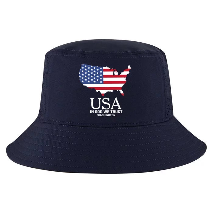 Usa In God We Trust Washington Map Flag Patriotic American Cool Gift Cool Comfort Performance Bucket Hat