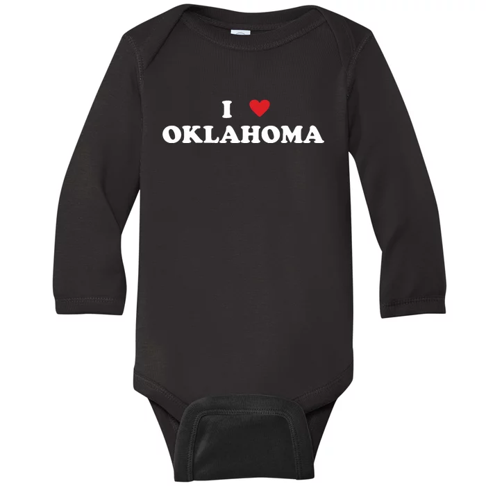 Usa I Heart State I Love Oklahoma Baby Long Sleeve Bodysuit