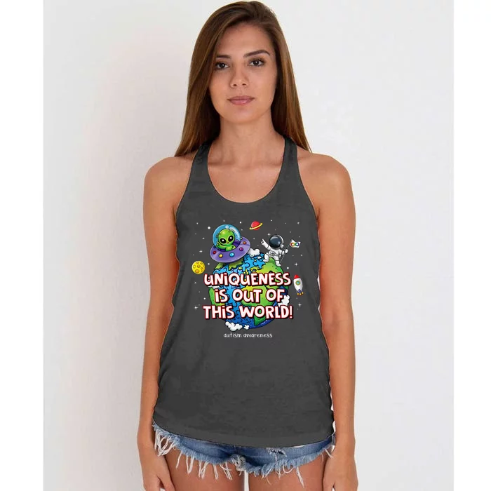 Uniqueness Is Out Of This World Autism Awareness Women's Knotted Racerback Tank