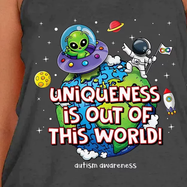 Uniqueness Is Out Of This World Autism Awareness Women's Knotted Racerback Tank