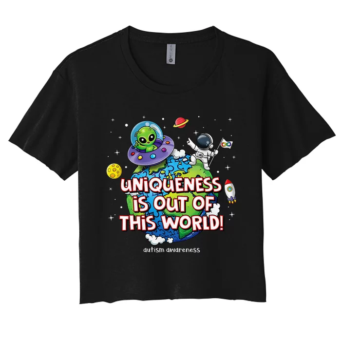 Uniqueness Is Out Of This World Autism Awareness Women's Crop Top Tee