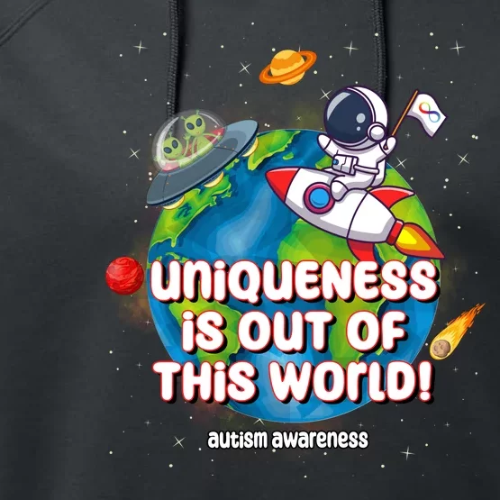 Uniqueness Is Out Of This World Autism Awareness Space Performance Fleece Hoodie