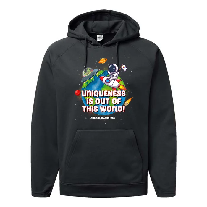 Uniqueness Is Out Of This World Autism Awareness Space Performance Fleece Hoodie