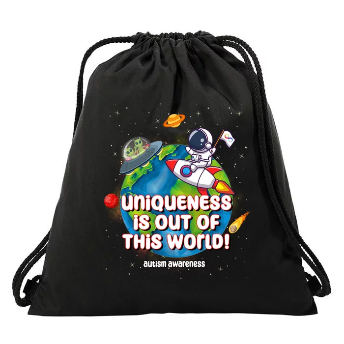 Uniqueness Is Out Of This World Autism Awareness Space Drawstring Bag