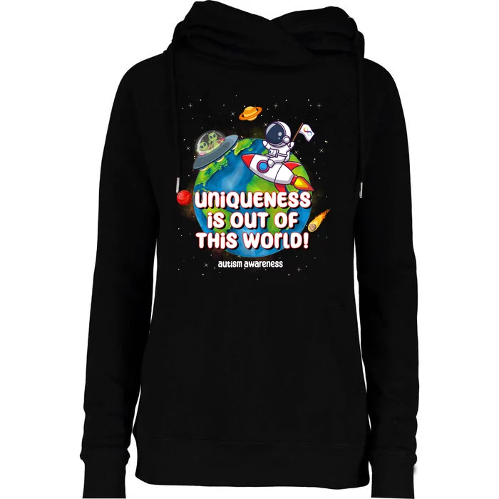 Uniqueness Is Out Of This World Autism Awareness Space Womens Funnel Neck Pullover Hood