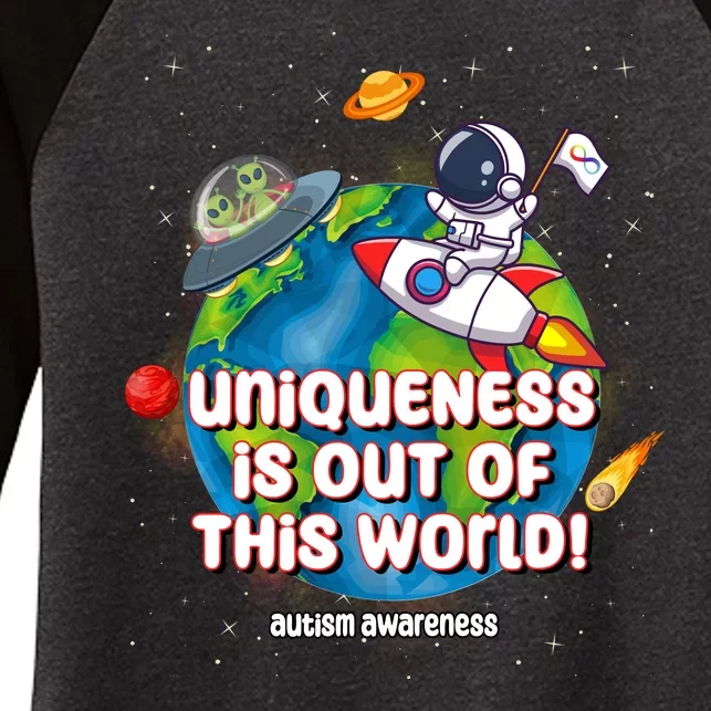 Uniqueness Is Out Of This World Autism Awareness Space Women's Tri-Blend 3/4-Sleeve Raglan Shirt