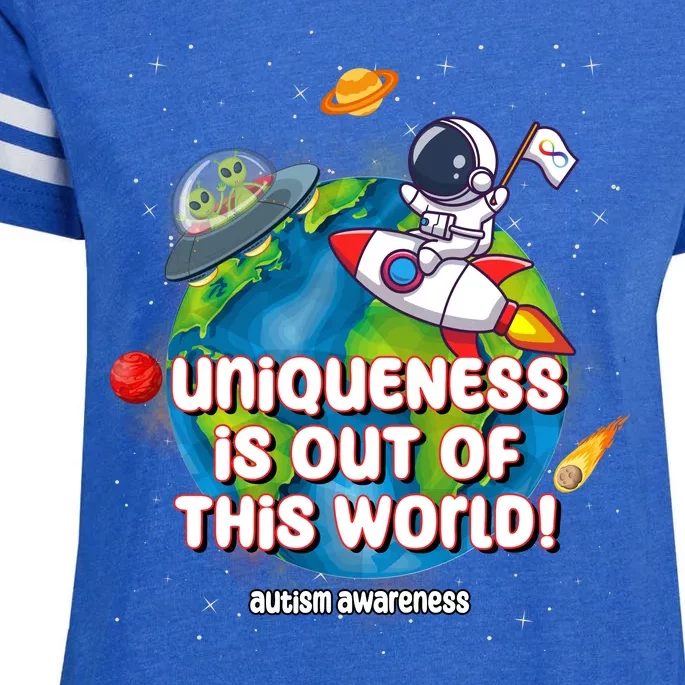 Uniqueness Is Out Of This World Autism Awareness Space Enza Ladies Jersey Football T-Shirt