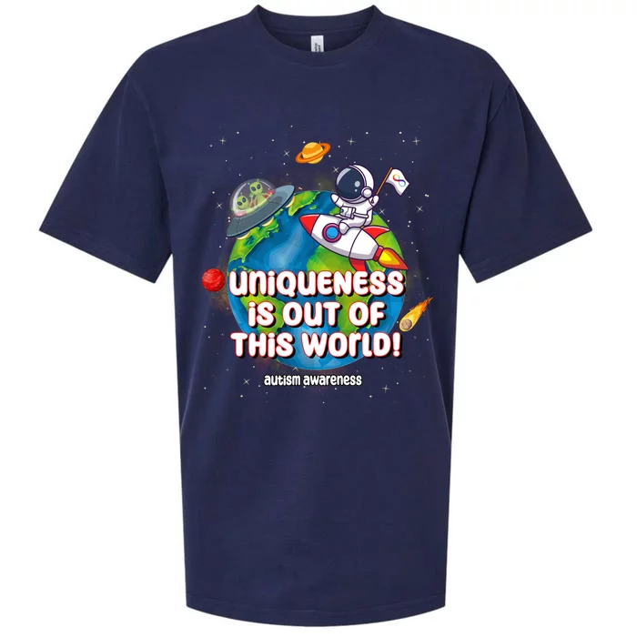 Uniqueness Is Out Of This World Autism Awareness Space Sueded Cloud Jersey T-Shirt