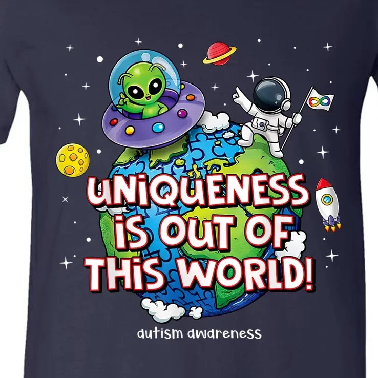 Uniqueness Is Out Of This World Autism Awareness V-Neck T-Shirt