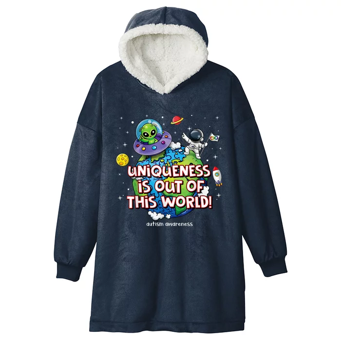 Uniqueness Is Out Of This World Autism Awareness Hooded Wearable Blanket