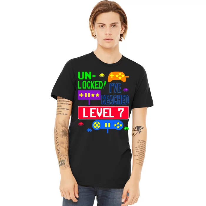 Unlocked Ive Reached Level 7 Arcade 7th Birthday Party Gift Premium T-Shirt