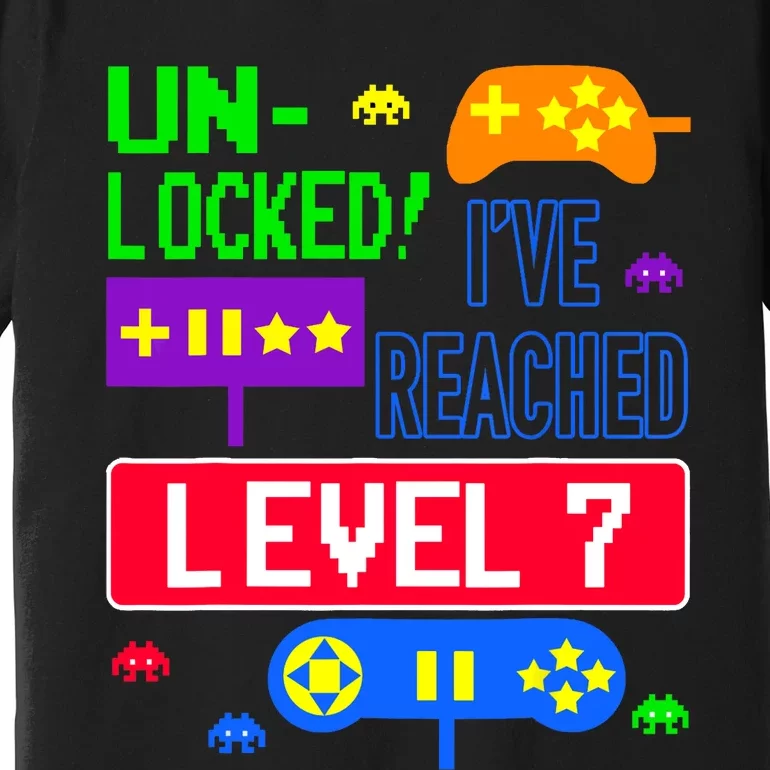 Unlocked Ive Reached Level 7 Arcade 7th Birthday Party Gift Premium T-Shirt