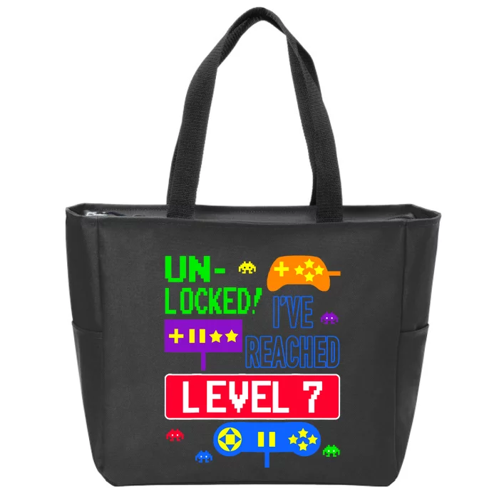 Unlocked Ive Reached Level 7 Arcade 7th Birthday Party Gift Zip Tote Bag