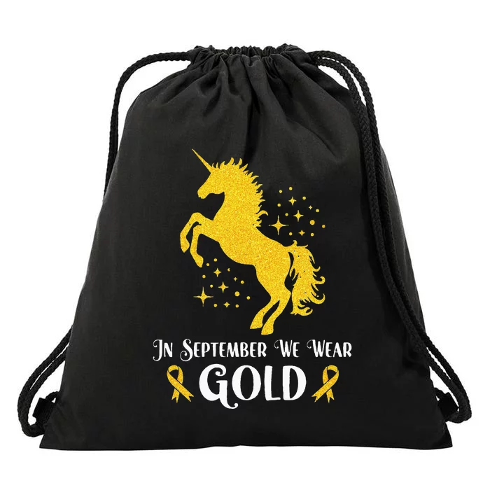 Unicorn In September We Wear Gold Childhood Cancer Awareness Drawstring Bag