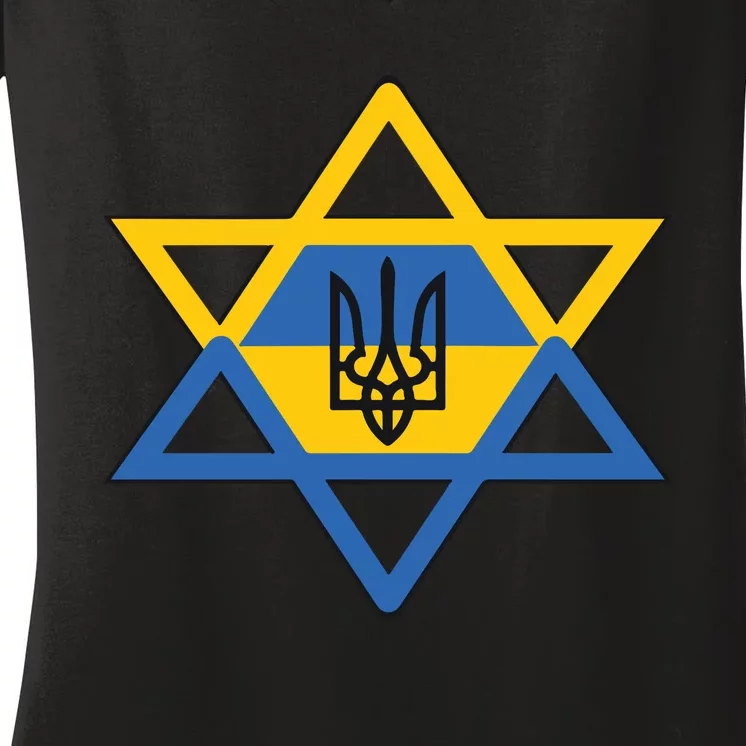 Ukraine Israel Stand With Israel Jewish Ukrainian Symbol Women's V-Neck T-Shirt