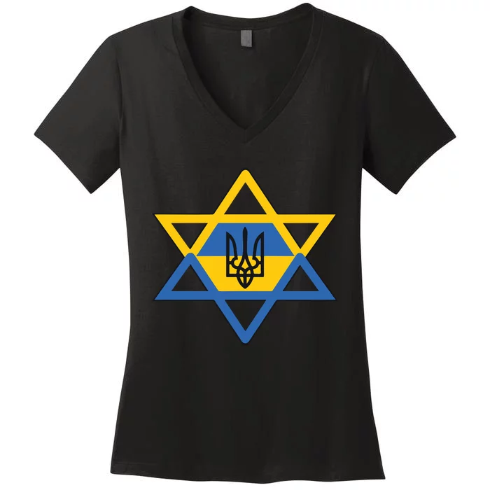 Ukraine Israel Stand With Israel Jewish Ukrainian Symbol Women's V-Neck T-Shirt