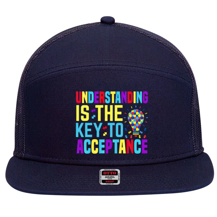 Understanding Is The Key To Acceptance Autism Month Gift 7 Panel Mesh Trucker Snapback Hat