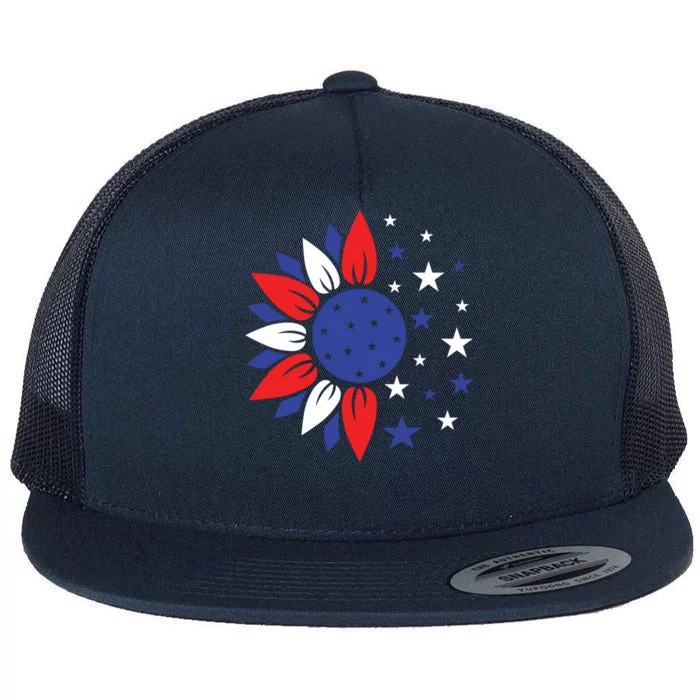 Usa July 4th Sunflower America Independence Day Gift Flat Bill Trucker Hat