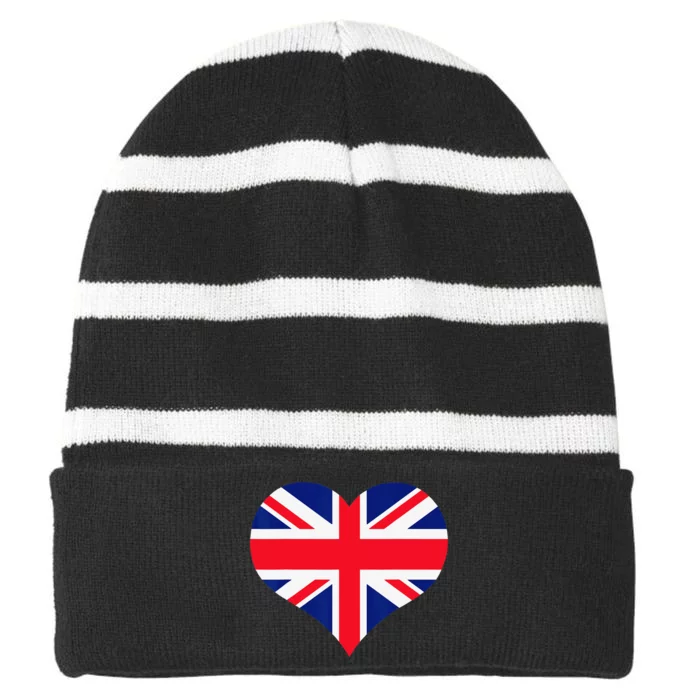 Union Jack British Flag Heart British Isles Striped Beanie with Solid Band