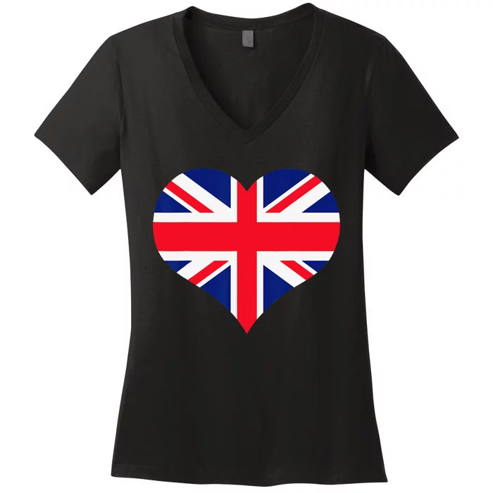 Union Jack British Flag Heart British Isles Women's V-Neck T-Shirt