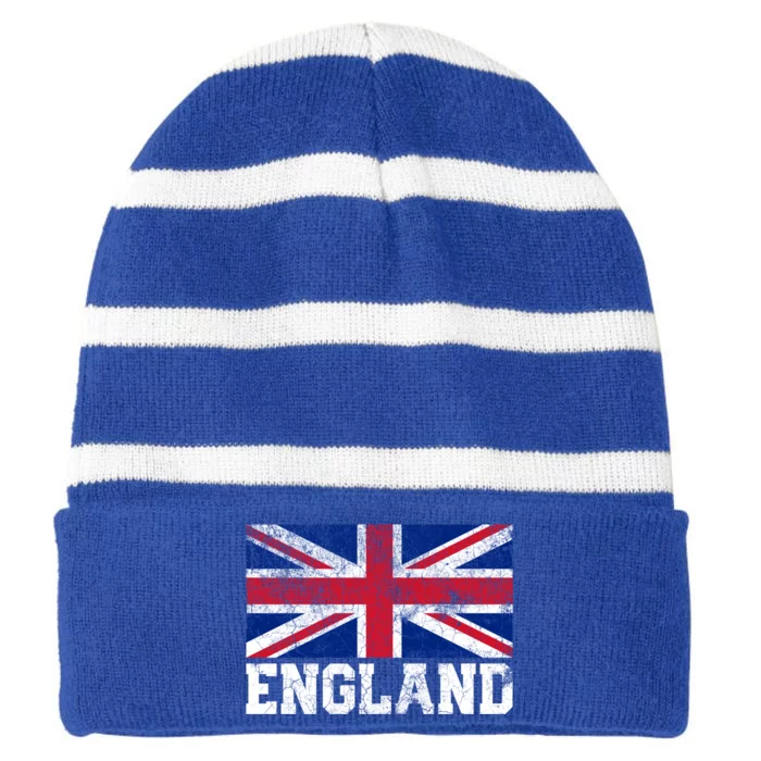 Union Jack Flag Uk England United Kingdom Roots Gift Striped Beanie with Solid Band