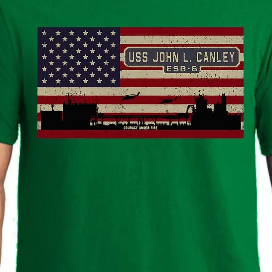 Uss John L. Canley Esb 6 Mobile Base Ship American Flag Pajama Set