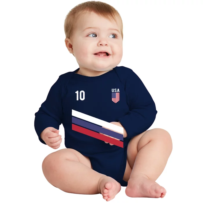 USA Jersey Soccer, Retro 10 American Football USA Soccer Baby Long Sleeve Bodysuit