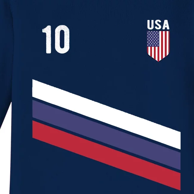 USA Jersey Soccer, Retro 10 American Football USA Soccer Baby Long Sleeve Bodysuit