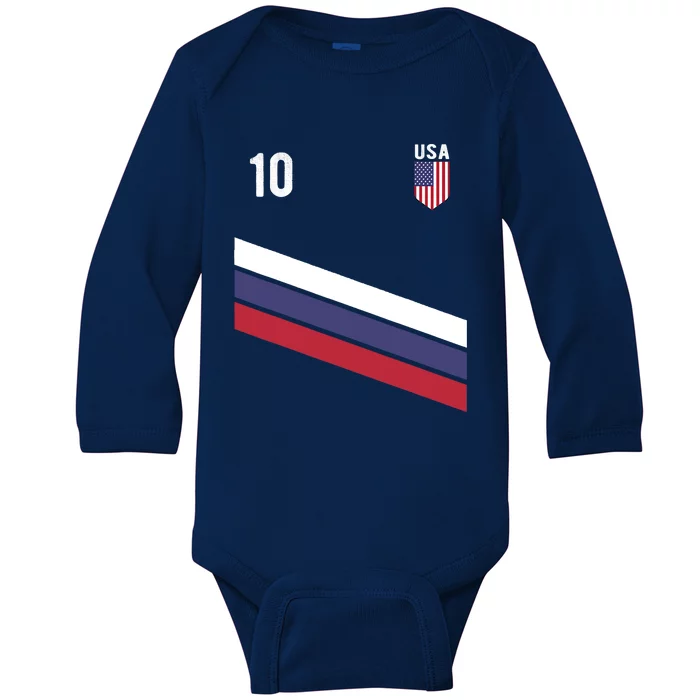 USA Jersey Soccer, Retro 10 American Football USA Soccer Baby Long Sleeve Bodysuit